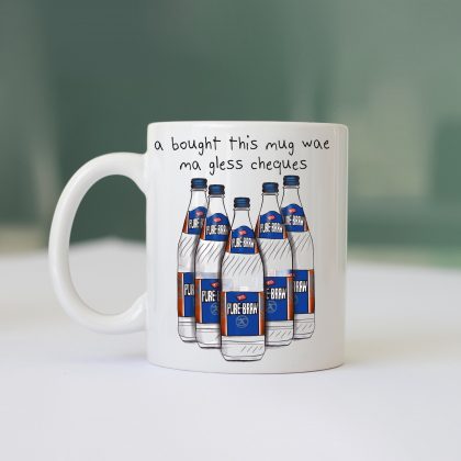Irn Bru gless cheques mug